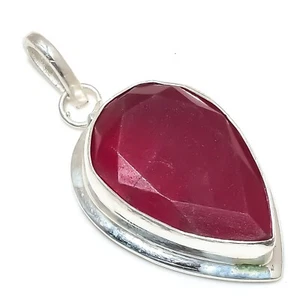 Ruby Lab-Created Gemstone 925 Sterling Silver Handmade Jewelry Pendant - Picture 1 of 6
