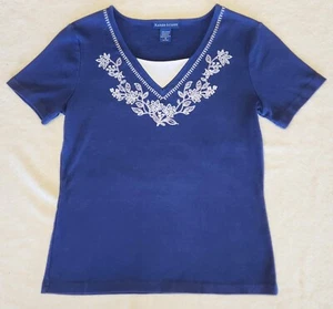 Karen Scott ~ Women's Short Sleeve Top ~ Size Small ~ Blue  ~ Floral - Picture 1 of 7