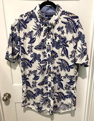 Hombre Tommy Hilfiger Azul/Blanco Hawaiano Btn. Camisa de plumón - Talla: XXL usada en excelente estado Foto 1 de 4
