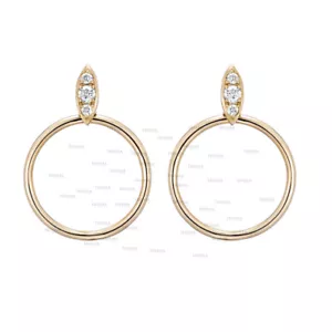 PENDIENTES GEOMÉTRICOS ORO 14K 0,12 CT. DIAMANTE GENUINO 20MM ARO JOYERÍA FINA - Imagen 1 de 4