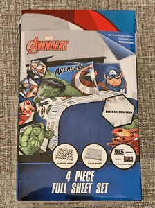 NEW Avengers All Over Print 4-Piece Full Sheet Set Flat Fitted & 2 Pillow Cases - Picture 1 of 3