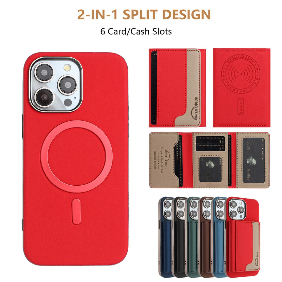 Magnetic PU Leather Wallet Case Cover Fit for*iPhone 16 Pro Max 15 14 13 12 11 - Image 1 of 4
