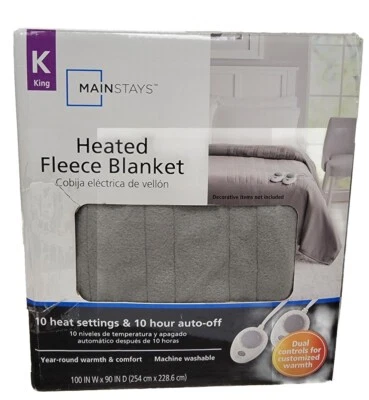 Mainstays Soft Fleece Electric Heated Blanket - Gray King - 100"x90" - Brand New - Image 1 of 2