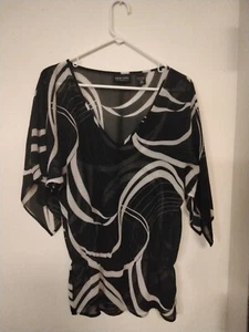 Black White Sheer Coverup Top Pullover Shirt Neck Size XS - Picture 1 of 5