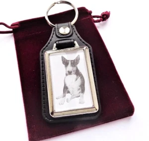 LARGE ENGLISH BULL TERRIER DOG KEYRING - From Pencil Drawing By Joanne T Kell - Picture 1 of 3