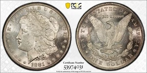 1881-CC 1 $ MS63 Morgan Silver Dollar - PCGS Gold Shield - ANACS Photo Grade PQ - Bild 1 von 5