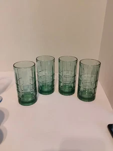 4 Anchor Hocking Tartan Manchester Green Drinking Glass Tumblers Ice Tea - Picture 1 of 8