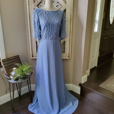 JS Collections Lauren A-Line Gown Short Flutter Sleeves Floral Beaded Motifs  - Image 1 of 4