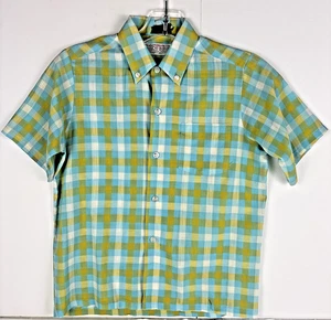 Camicia vintage Sears Perma-Prest ragazzo 12 blu giallo Gingham anni 60 70 made in Kore - Foto 1 di 7