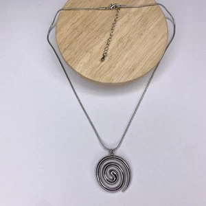 Seconds Sale |Silver Stainless Steel Spiral Pendant Necklace Swirl Defects - Picture 1 of 7