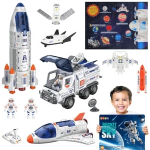 Weltraum Spielzeug für Kinder - Raketenschiff & Sonnensystem Matte, Astronauten Figuren, - Bild 1 von 5