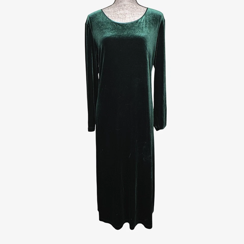 Платье женское Coldwater Creek PXL зеленое бархатное с длинным рукавом макси декольте - Изображение 1 из 4