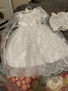 Girls White Dress Size 1 Baptism Christening Guardian Angel Cape Pageant Bead - Picture 1 of 11