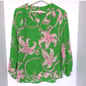 Lilly Pulitzer Langarmbluse grün bedruckt Gr. XS - Bild 1 von 10