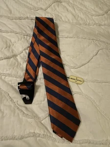 Corbata hecha a mano de seda pura color azul marino y cobre Bruno Piattelli para hombre NUEVA - Imagen 1 de 4