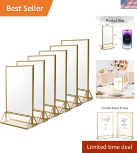 Acrylic Sign Holders 6 Pack 4x6 Clear with Gold Borders Tabletop Vertical Frames - Picture 1 of 9