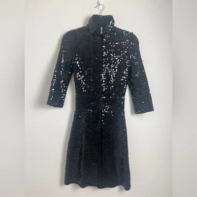 IISLI New York Black Fully Sequined Collared Jacket Dress Size 2 Chic Formal - Image 1 of 4