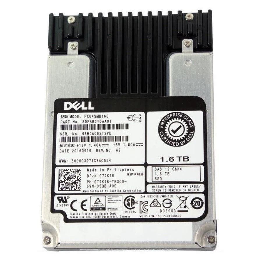 DELL Toshiba PX04SMB160 1,6 TB SSD 2,5" SAS 12Gb/s 77K16 Solid State Laufwerke - Bild 1 von 1