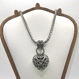 Brighton Bibi Heart Necklace Antique Silver Tone Open Scroll Pendant 18” Retired - Picture 1 of 7