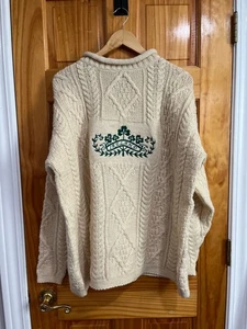 Vintage Handknit Embroidered Ireland Roll Neck Wool Sweater Ramblers Auuindsen - Picture 1 of 8