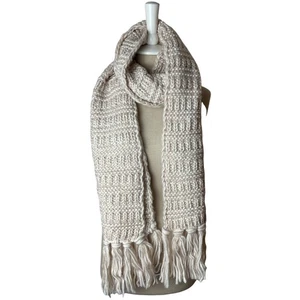 Long Ivory Heavy Knit Scarf With Fringe - Picture 1 of 2