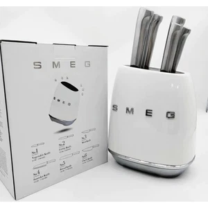 SMEG Juego de bloques de cuchillos de 7 piezas acero inoxidable color blanco nuevo DHL EXPRESS - Imagen 1 de 8