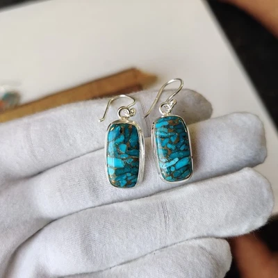 Pendiente turquesa cobre azul plata de ley 925 para mujer y niña PG7560 Foto 1 de 4