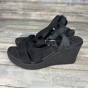 Crocs Leigh II Sandalen schwarz Größe 5 Keilabsatz Knöchelriemen - Bild 1 von 9
