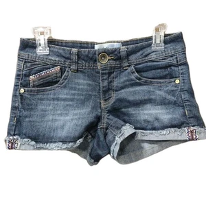 Jolt Womens Low Rise Shorts Cuffed Frayed Blue Medium Wash Size 5 - Picture 1 of 7