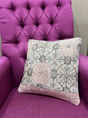 Vintage Rug Pillow Cover 16x16, Handmade Turkish Cushion Case, Home Decor Pillow - Image 1 of 4