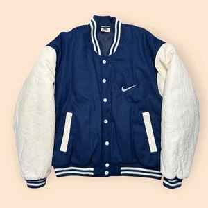 Vintage Nike 1990s Varsity Letterman Style Jacket Medium Blue 90s Vtg - Picture 1 of 8