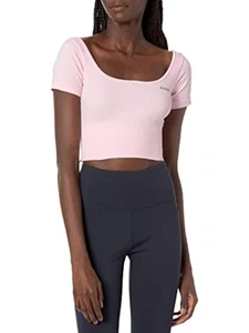 GUESS Womens Pink Stretch Logo Graphic Scoop Neck Active Wear Crop Top XS\S - Picture 1 of 6