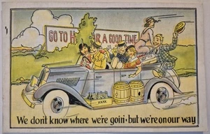 Postal De Colección Risque Cómic Humor Arte Coche Fiesta Niñas b AA128 - Imagen 1 de 2