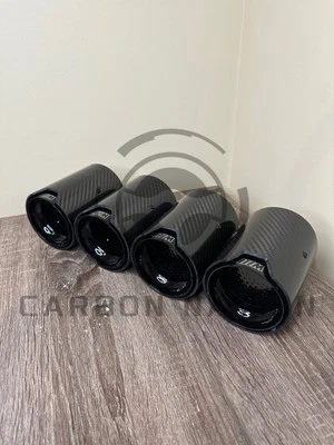 For 2015-2019 BMW F80 M3 F82 M4 F87 M2 Carbon Fiber Gloss Black Exhaust Tip 4PC - Image 1 of 4