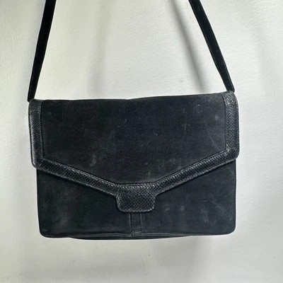 Vintage Jay Herbert Handbag Black Suede Leather Converts Clutch To Shoulder - Image 1 of 4