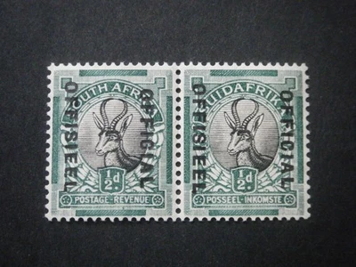 Sudáfrica 1931 1/2d Negro y Verde Oficial SGO12 UM/MNH Par Foto 1 de 2