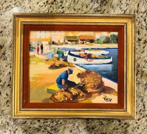 Andre Torre (1929-1999) Vintage Original Öl auf Leinwand Fischerdorf OOAK - Bild 1 von 18