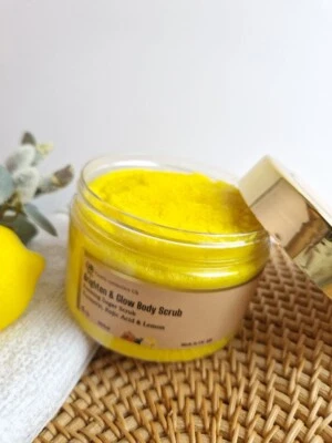 Turmeric Kojic Lemon Body Scrub Skin Brigtening Exfoliating Foamimg Sugar Scrub - Image 1 of 4