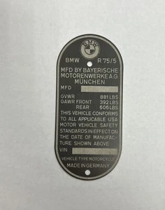 Identification Plate BMW R75/5 NOS - Picture 1 of 2
