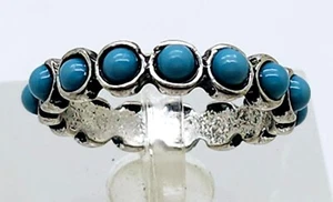 Vintage Stil Antik Versilbert Blau Türkis Farbe Mode Ring Größe 7 - Bild 1 von 5