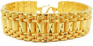 Men's Women Band Bracelet Classic 22K 24K Thai Baht Yellow Gold Plated  Jewelry - Picture 1 of 4