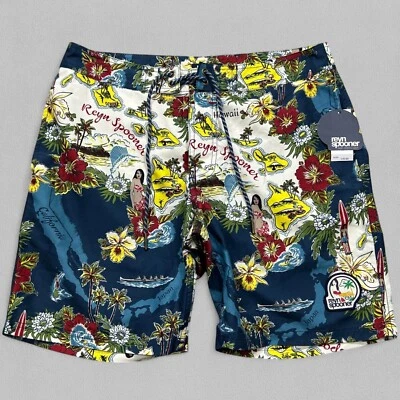 NEW Reyn Spooner Board Shorts Mens 32x8 Blue Status Oceanic Hula Floral Hawaiian - Image 1 of 4