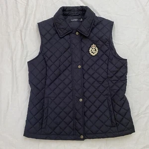 Lauren Ralph Lauren Black Label Women’s Navy Blue Crest Logo Quilted Vest Size L - Picture 1 of 7