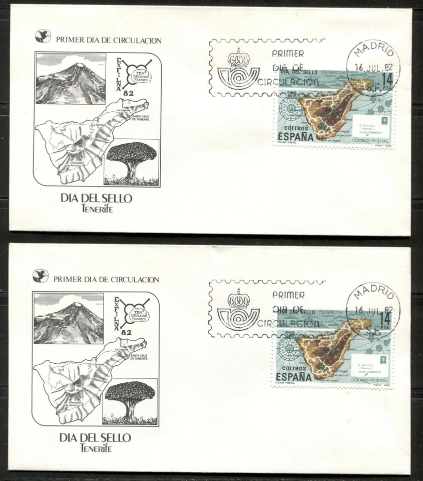 SPAIN 1982, MAP OF TENERIFE ISLAND, STAMP DAY, Scott 2296 ON FDC - LOT OF 4 - Image 1 of 1