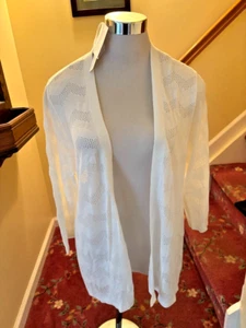 NEW Croft & Barrow Rayon White Lacey Open Front 3/4 Sleeve Sweater XL NWT - Picture 1 of 5