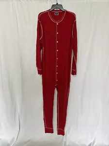 J Crew Union Suit Red Pajamas PJs One Piece Long Johns Mens Large Warm underwear - Picture 1 of 5