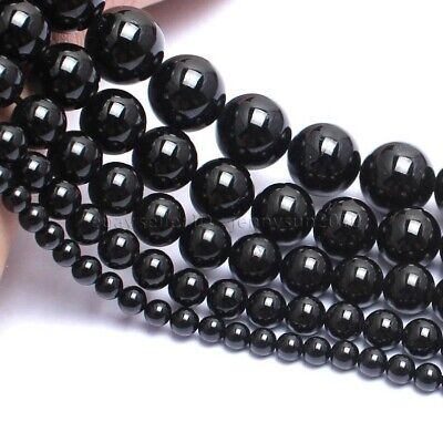 Natural Black Tourmaline Gemstones Round Beads 15.5'' 4mm 5mm 6mm 8mm 10mm 12mm • 5.81€