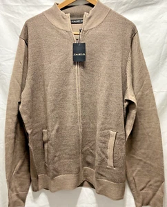 NWT Tagio Kahki Tan  FullZip Sweater Men XL  Accent Elbows 50% Wool  50% Acrylic - Picture 1 of 19