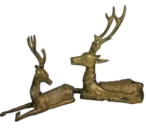 Statuine cervo ottone stile sarried vintage anni 70 MCM Hollywood Regency - Foto 1 di 10