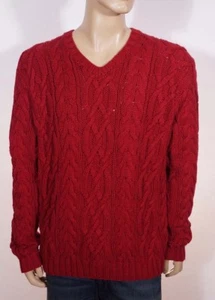 Polo Ralph Lauren Men's Red Cotton V Neck Hand Cableknit Pullover Sweater XL - Picture 1 of 1